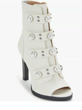 Karl Lagerfeld Bone Vachetta Brayden Open Toe Heel Boots White Size 9 NIB